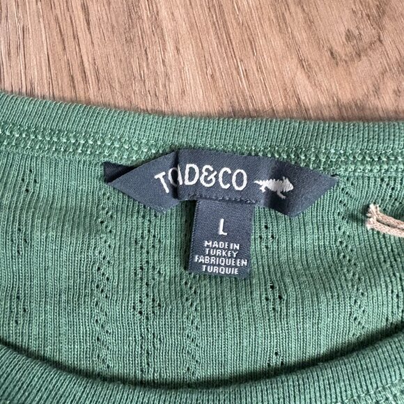 NWT Toad & Co Foothill Pointelle Long Sleeve Crew t-shirt Ivy green L large top - Picture 5 of 8